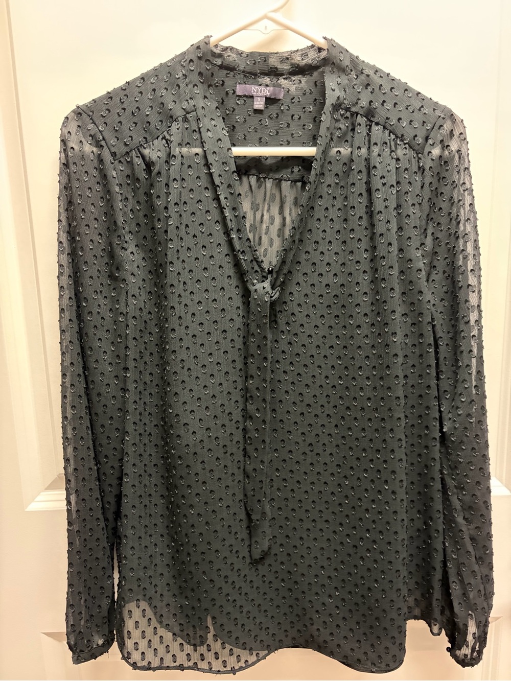 NYDJ Black Textured Dot Long-Sleeve Tie-Neck Shirt